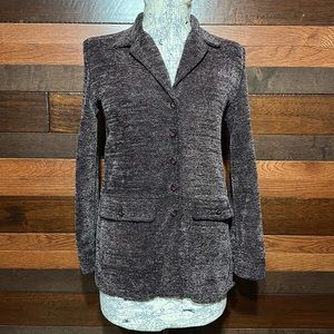 Vintage Savion Cloverleaf Lapel Long Sleeve Textured Purple Gray Toned Blazer